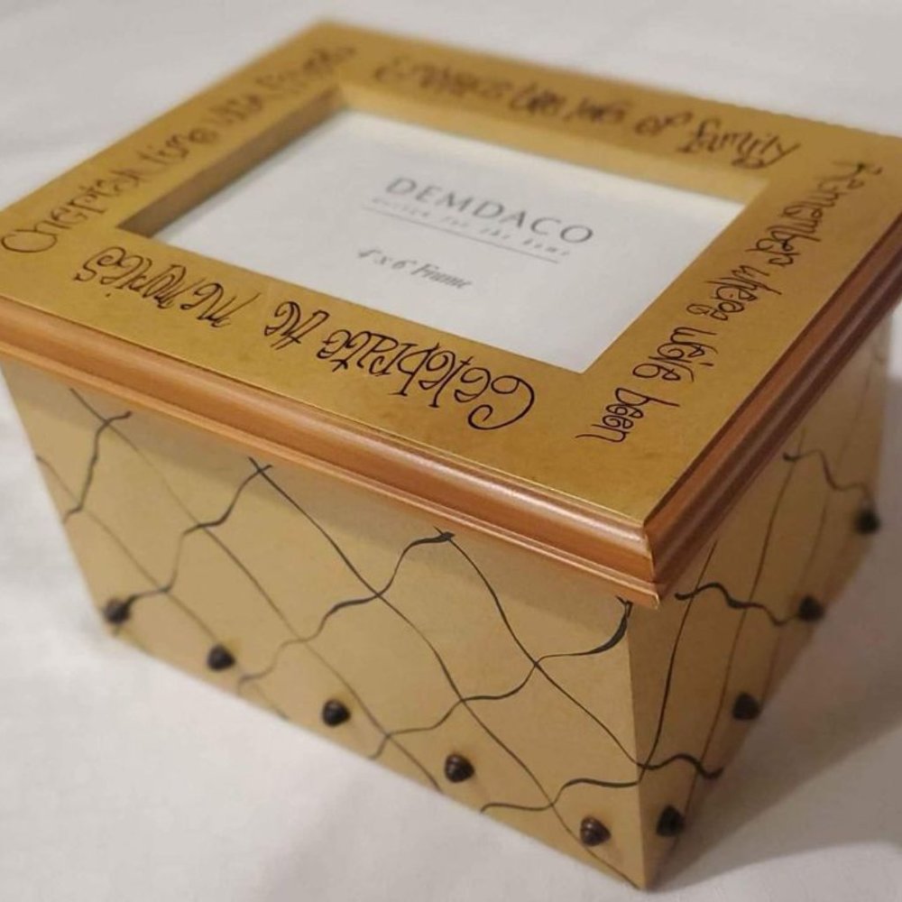 MCM Style Wood Storage Box Trinket Box Keepsake Photobox Frame cover LIKE NEW